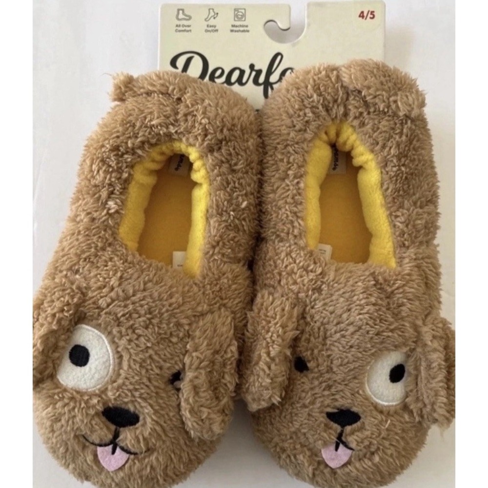 Dearfoams Kid's Emery Critter Closed Back Animal Slipper Size 4 5 Puppy Dog